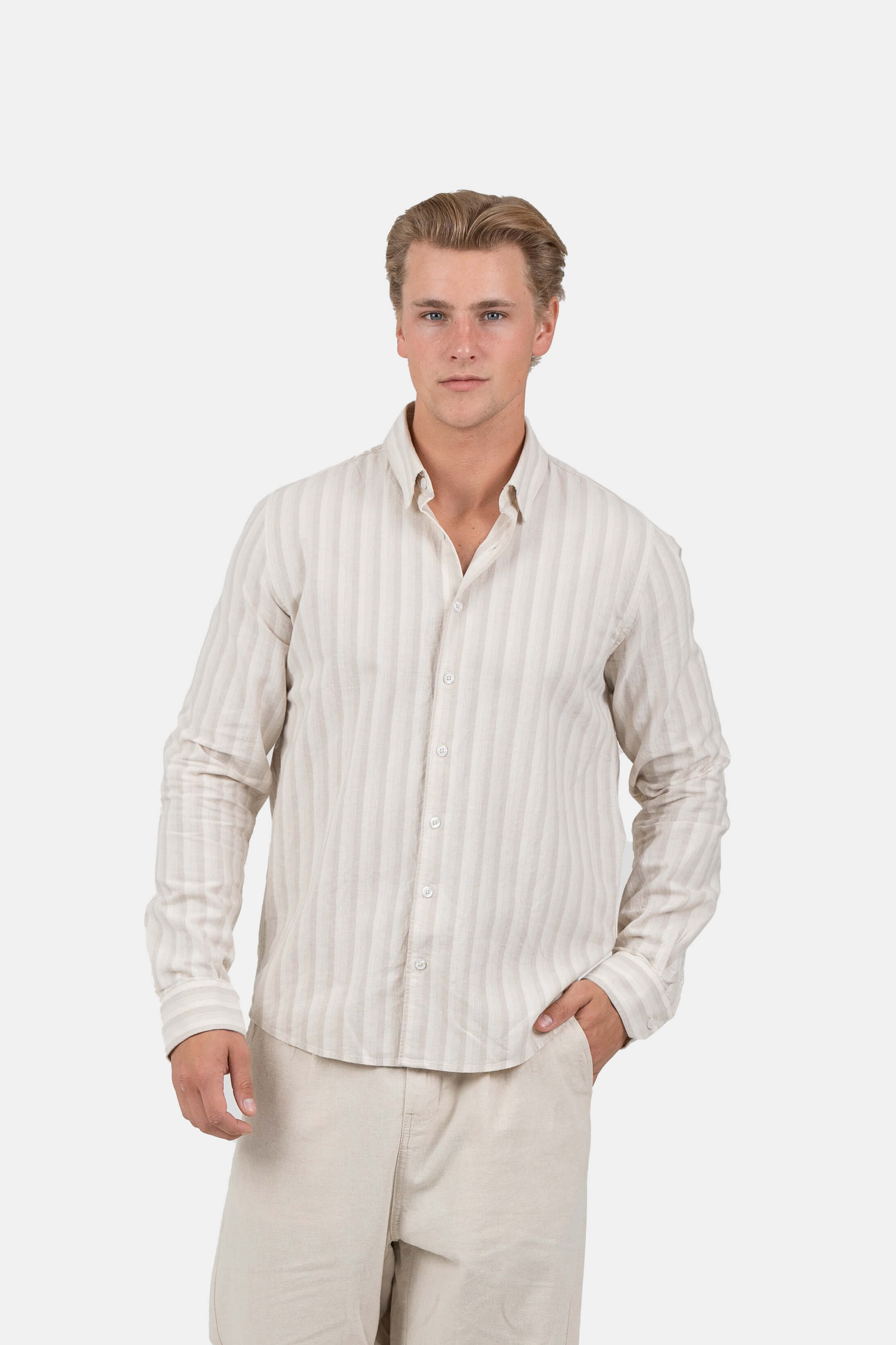 Langærmet Hørskjorte Beige Stribet | Skagen-clothing.dk